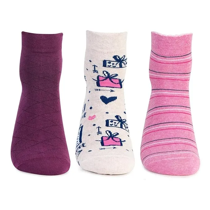 Women's Cotton Ankle Length Fashion Socks - Pack Of 3