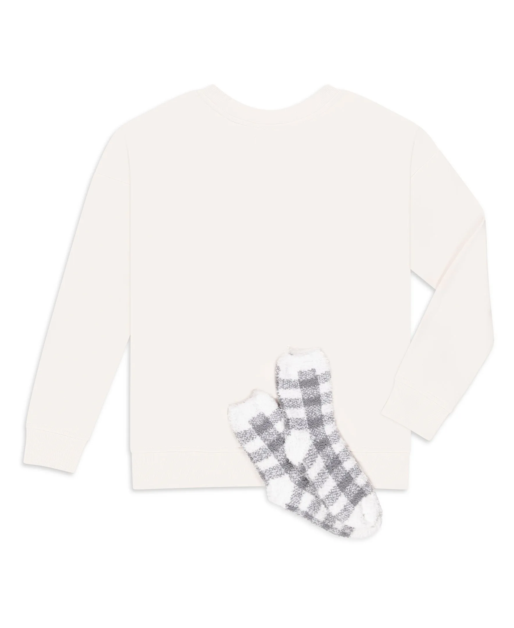 Women's "SNUGGLE" Drop Shoulder Sweatshirt and Plaid Socks Set